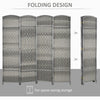 6 Ft Tall Folding Room Divider, 4 Panel Portable Privacy Screen, Hand-Woven Partition Wall Divider, Mixed Grey