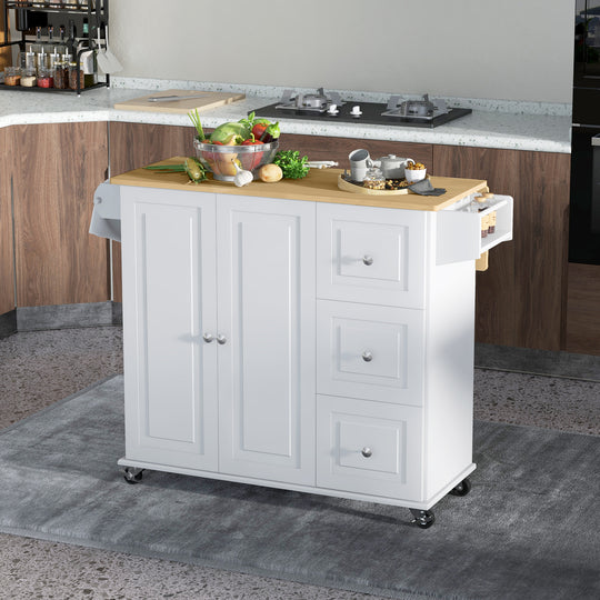 Kitchen Island on Wheels, Kitchen Cart with Drop Leaf, Drawers