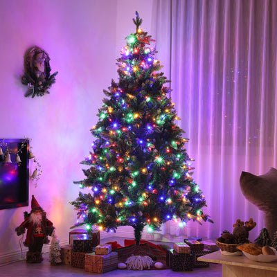 7 Foot Prelit Artificial Christmas Tree with Dual Colour LED Light, Hinged Xmas Tree for Home Office Holiday