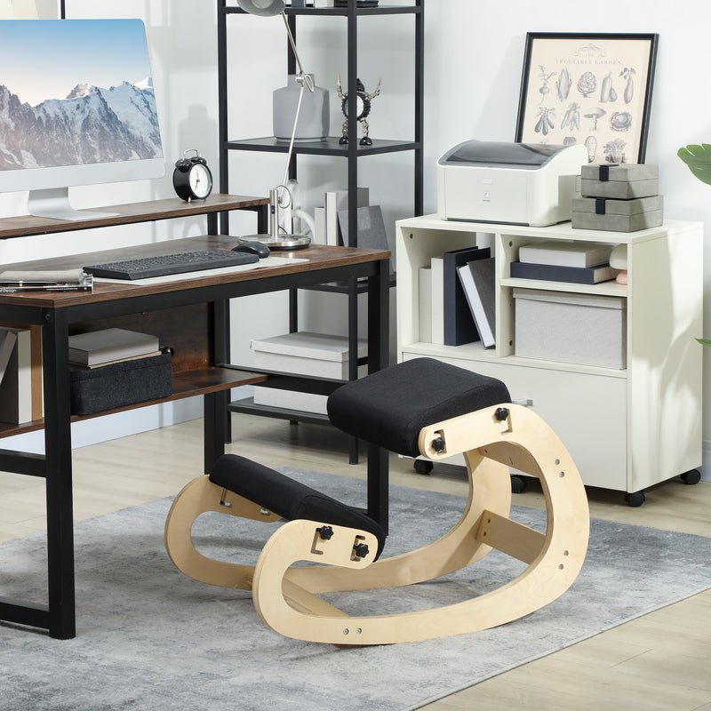 Ergonomic Kneeling Chair, Adjustable Rocking Wood Kneeling Stool, Desk Chair, Improve Posture, Black