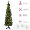 6' Pre Lit Artificial Pencil Christmas Trees, Xmas Tree with Realistic Branches and Warm White LED Lights, Green