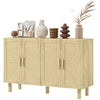 Boho Sideboard Buffet Cabinet, Storage Cabinet with 4 Rattan Doors and Adjustable Shelves, Natural