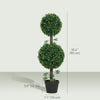 3FT Artificial Boxwood Topiary Tree Set of 2, Faux Two Ball Topiary Tree in Pot for Indoor Outdoor Decor, Green