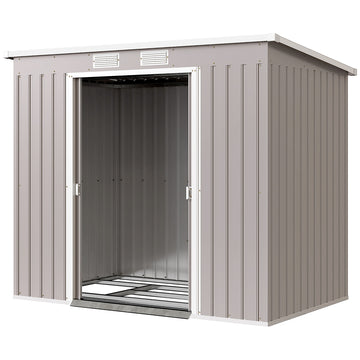7' x 4' Galvanised Steel Garden Shed, with Foundation Kit -, Grey