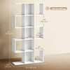 5-Tier Bookshelf, S Shaped Geometric Bookcase with 15 Compartments, White Wood Grain