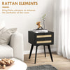 Boho Night Stands Set of 2, Bedside Tables with 2 Rattan Drawers, Square End Tables for Bedroom, Living Room