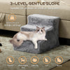 3-Step Dog Ramp for Sofa, Bed, and Couch, with Removable Cover, Light Grey