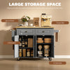 Rolling Kitchen Island with Rubber Wood Top and Storage, Spice Rack, Towel Rack, Grey