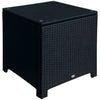 Rattan Side Table Wicker Coffee Table with Glass Top Outdoor Patio Furniture For Patio Poolside Garden Lawn, Black