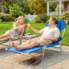 Outdoor Lounge Chair, Adjustable Folding Chaise Lounge with Face Cavity, Tanning Chair Sun Lounger Bed Recliner, Blue