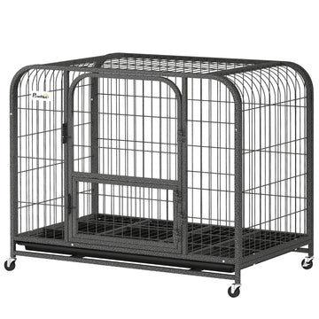 37 Inch Heavy Duty Dog Crate, Large Metal Dog Cage with Lockable Wheels and Removable Tray