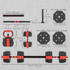 6-in-1 Adjustable Dumbbell Set, Used as Kettlebell, Barbell, Dumbbell, Push-Up Stand, 55lbs Free Weights Set, Red