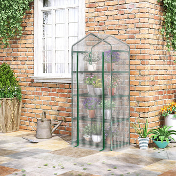 Portable Greenhouse Outdoor Hot House with 4 Tier Shelves, Steel Frame, PE Cover, 28