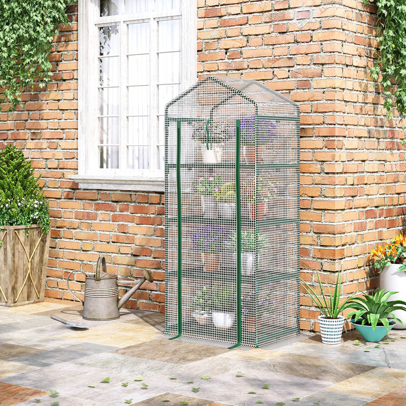 Portable Greenhouse Outdoor Hot House with 4 Tier Shelves, Steel Frame, PE Cover, 28