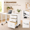 Computer Desk Foldable Top Office Desk 3 Drawers, 4 Lockable Wheels, White Wood Grain