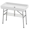 3.4ft Folding Ice Cooler Table with Drain, Outdoor Patio Party Cooler for Drinks, Fishing Cleaning Table with Storage Shelf for Picnic BBQ Camping Wedding, White