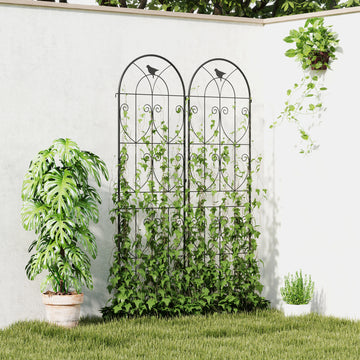 Set of 2 Metal Garden Trellis, Decorative Trellis Panels, Bird Design, 19.7