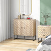 Modern Sideboard, Buffet Cabinet with 2 Chevron Doors and Adjustable Shelf, Kitchen Storage Cabinet with Steel Base, Coffee Bar Cabinet, 31.5