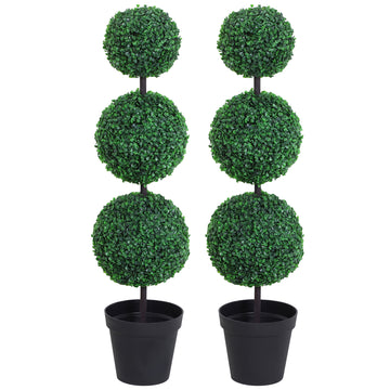 Set of 2 Artificial Ball Boxwood Topiary Trees, 44.1