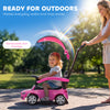 Qaba 3 in 1 Toddler Push Car Licensed Mercedes-Benz with Push Handle, Canopy, Guardrails, Horn, Music for 18-36 Months, Pink