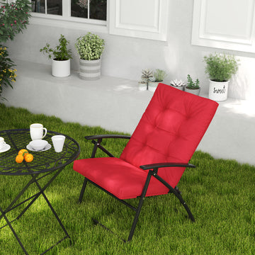 Foldable Lounge Chair, Fabric Upholstered Recliner, Outdoor Lounger with Armrest, Metal Frame for Backyard, Red