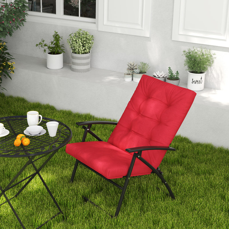 Foldable Lounge Chair, Fabric Upholstered Recliner, Outdoor Lounger with Armrest, Metal Frame for Backyard, Red