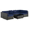 7 Pieces Patio Furniture Set, Rattan Conversation Set Garden Wicker Sofa Set with Washable Cushions and Coffee Table, for Deck Balcony Yard, Navy Blue