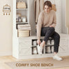 Hall Tree with Bench and Shoe Storage, Entryway Bench with Coat Rack, 12 Shelves, 2 Cabinets, 5 Hooks, White Wood Grain