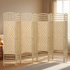 4 Panel Folding Room Divider, Portable Privacy Screen, Wave Fiber Room Partition for Home Office, White, Natural Wood