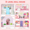 Dollhouse with 8 PCS Accessories, Dreamhouse Villa with LED Light, 3-Story Doll House with 6 Rooms for Girls 3-6 Years