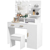 Illuminated Dressing Table Set, LED Vanity Table Set with Stool, LED Mirror, Drawer and Cabinet Shelves for Bedroom, White
