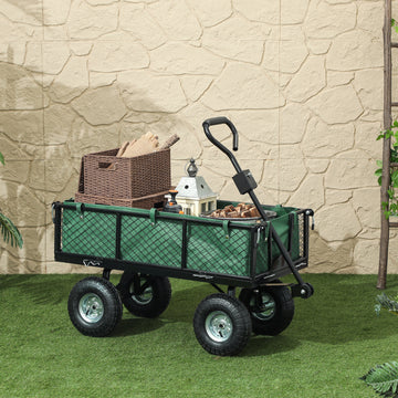 Steel Garden Cart, Utility Wagon Cart with Removable Liner, Quick-Release Sides, 10