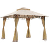 10' x 10' Double Tier Garden Gazebo Canopy Outdoor Sunshade Tent Water-Resistant Anti-UV Roof with Metal Frame and Mesh Sidewalls
