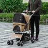 Pet Stroller Foldable Carrier for Cat, Dog and More 4 Wheels Travel Jogger with Cup Holder, Storage Basket, 360 ° swiveling front wheels, Easy Fold, Coffee
