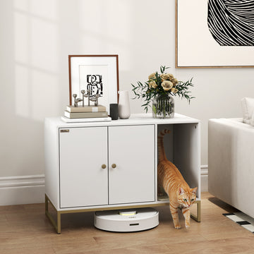 Cat Litter Box Enclosure with Tall Legs, Litter Mat, Fits Mots of Litter Box, 31.5