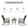 3 Pieces Patio Wicker Rocking Chair Set,  Outdoor PE Rattan Bistro Set Conversation Rocker Set with 2 Chairs 1 Coffee Table for Backyard, Deck, Poolside, Dark Grey