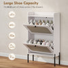 Shoe Cabinet with 2 Flip Drawers, Boho Narrow Shoe Storage Cabinet, White