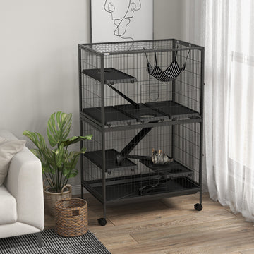 5-Tier Rolling Small Animal Cage, Deluxe Guinea Pig Cage, Ferret Cage for Mink Chinchilla Kitten Rabbit, Grey