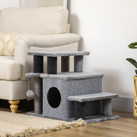 Cat Stairs Pet Steps for Couch Bed with Scratching Posts Condo Ball Toy, 23.6