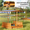 Wooden Kids Sandbox with Cover, Sand Play Station with Foldable Bench Seats and Adjustable Canopy, Red