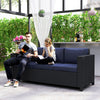 Canapé de jardin de luxe 3 places en rotin tressé pour patio, avec coussin, Blanc crème