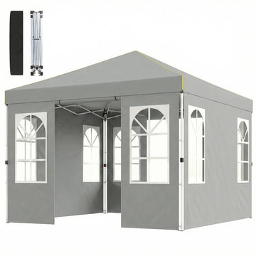 9.6 x 9.6 ft Pop Up Canopy Tent with 4 Sidewalls, UPF 50+ 1-Button Push Easy Setup Outdoor Instant Canopy, Light Grey