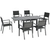 Patio Dining Set for 6, Aluminum Expandable Outdoor Table and 6 Stackable Chairs with Padded Back, Mesh Seat, Dark Grey