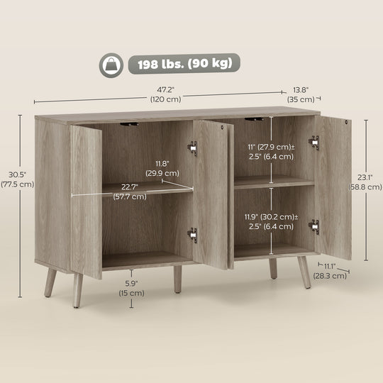 Buffet Cabinet with Storage Modern Fluted Sideboard with Adjustable Shelves Wood Legs for Dining Room Living Room Oak