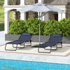 2 PCs Folding Lounge Chair, Adjustable Chaise Lounge with Headrest, Reclining Lounger Cot for Camping, Hiking, Dark Blue