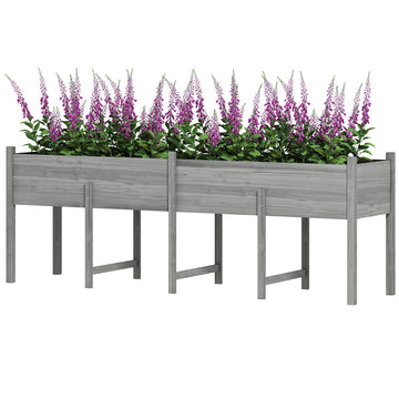 Wooden Raised Garden Bed Planter, Large Elevated Planter Box with Legs, Bed Liner and Drain Holes, Grey