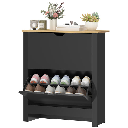Shoe Storage Cabinet with 2 Flip Drawers and Adjustable Shelves for 8–12 Pairs of Shoes, Black