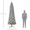9ft Pre Lit Christmas Tree Artificial Snow Flocked Pencil Christmas Tree with Warm White LED Light, Holiday Home Xmas Decoration, Green