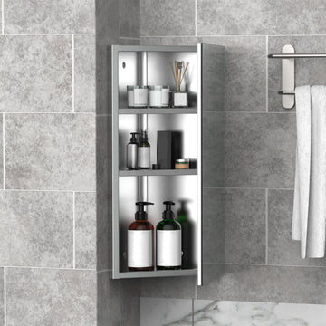 Wall mounted Bathroom Corner Mirror Storage Cabinet Stainless Steel with Single Door