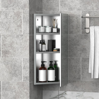 Armoire de rangement d'angle murale pour salle de bain en acier inoxydable avec porte simple et miroir